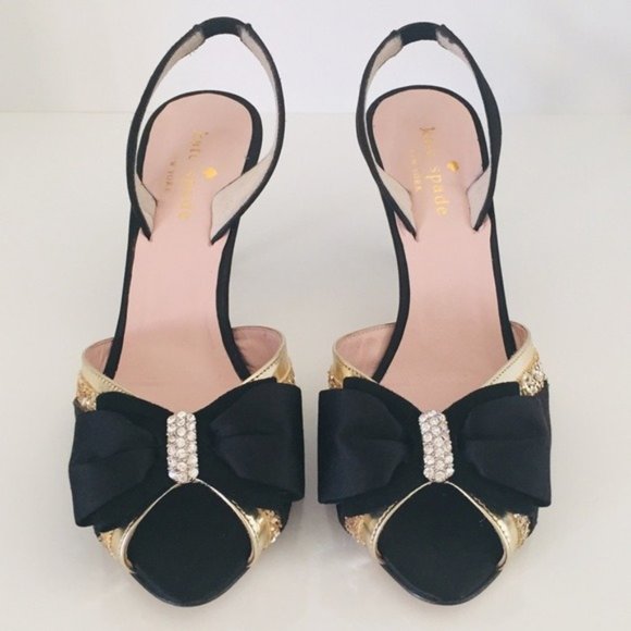 kate spade Shoes - Kate Spade - Black and Gold Glitter Bow Heels